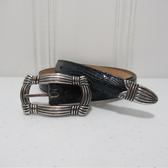 Brighton Accessories - Vintage Brighton 1995 Blue Croc Embossed Leather Belt Size Medium